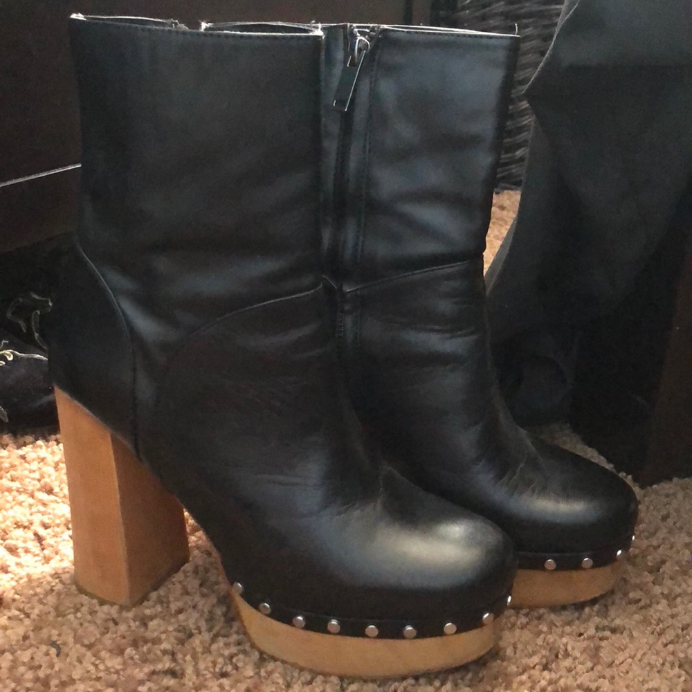 Zara Wooden Block Heel Boot with Studs